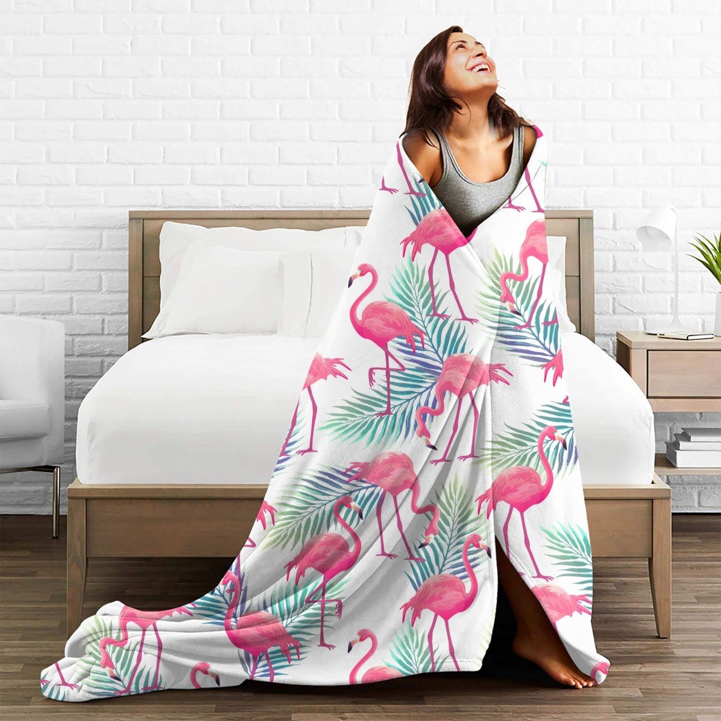 Tropical Pink Cute Flamingo Throw Blanket Soft Bed Blankets Lightweight Cozy Plush Flannel Fleece Blanket for Sofa Couch Bedroom 60"x50"