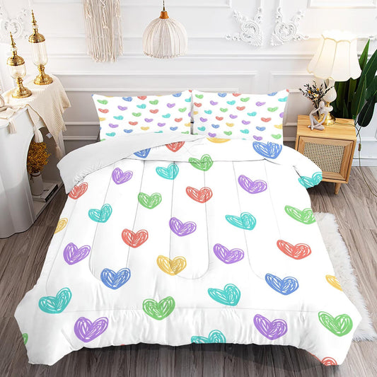 DJNEAR Rainbow Love Heart Comforter Set Twin Size Cute Girls Bedding Sets for Kids Teens Adults Bedroom Colorful Sketch Doodle Print Quilt Room Decor 1 Comforter 1 Pillowcase