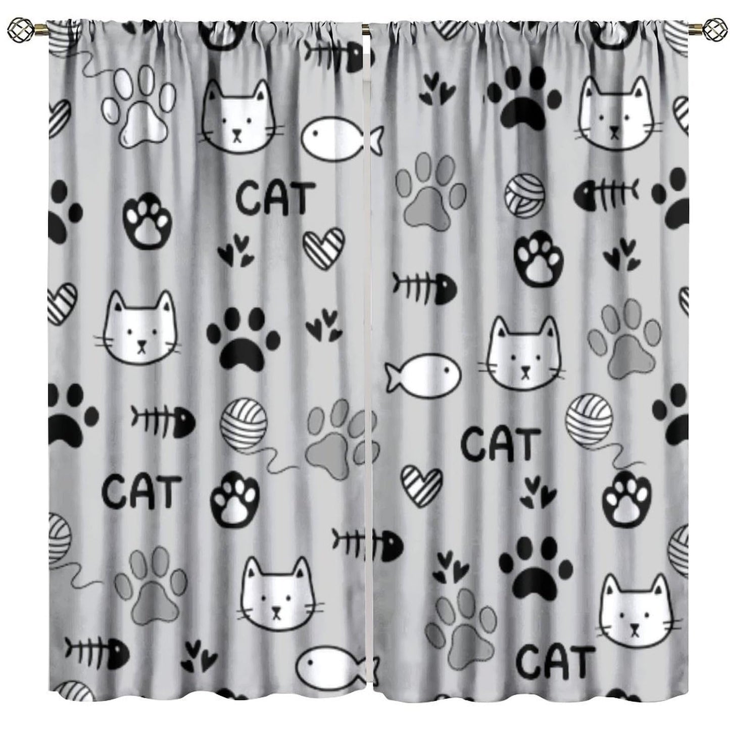 DDCBNS Cartoon Cats Blackout Curtains for Kids,Gray and White Cute Animals Window Treatments for Boys Girls Nursery Bedroom Living Room Décor,2 Panels Set,Total Size 42 x 45 Inch
