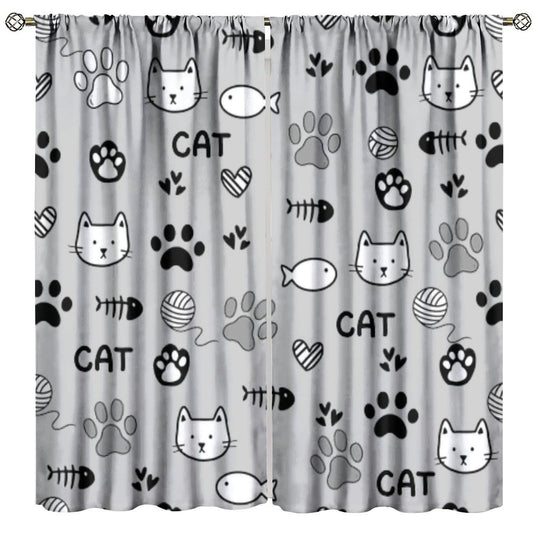 DDCBNS Cartoon Cats Blackout Curtains for Kids,Gray and White Cute Animals Window Treatments for Boys Girls Nursery Bedroom Living Room Décor,2 Panels Set,Total Size 42 x 45 Inch