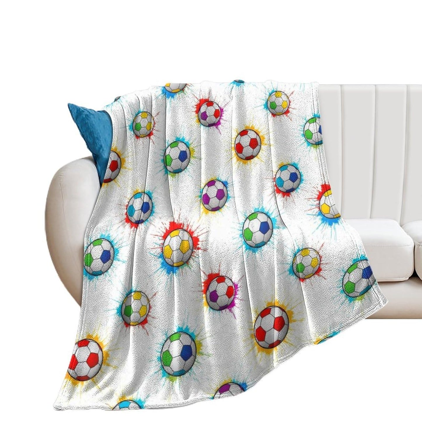 Soft Throw Blanket Cozy Warm Blanket for Bed, Sofa and Couch, Fashion Home Decor Bedspread Compatible with Soccer Splash