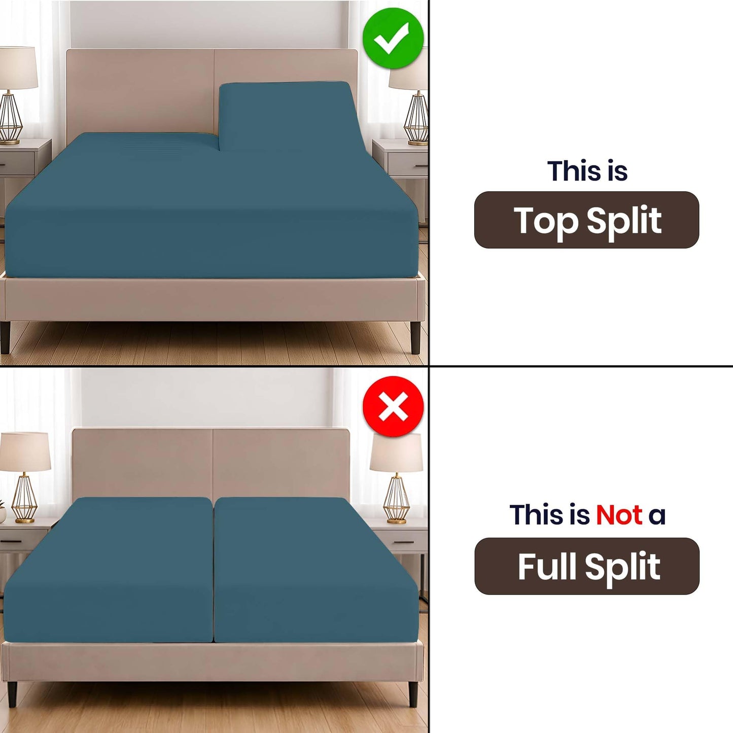 SGI bedding Adjustable Split Head Flex Top King 32" Microfiber Sheet Set – Ultra Soft, Cooling & Deep Pocket 15” Fitted, 4-Piece Breathable & Durable Bedding Set for Split King Beds -Teal