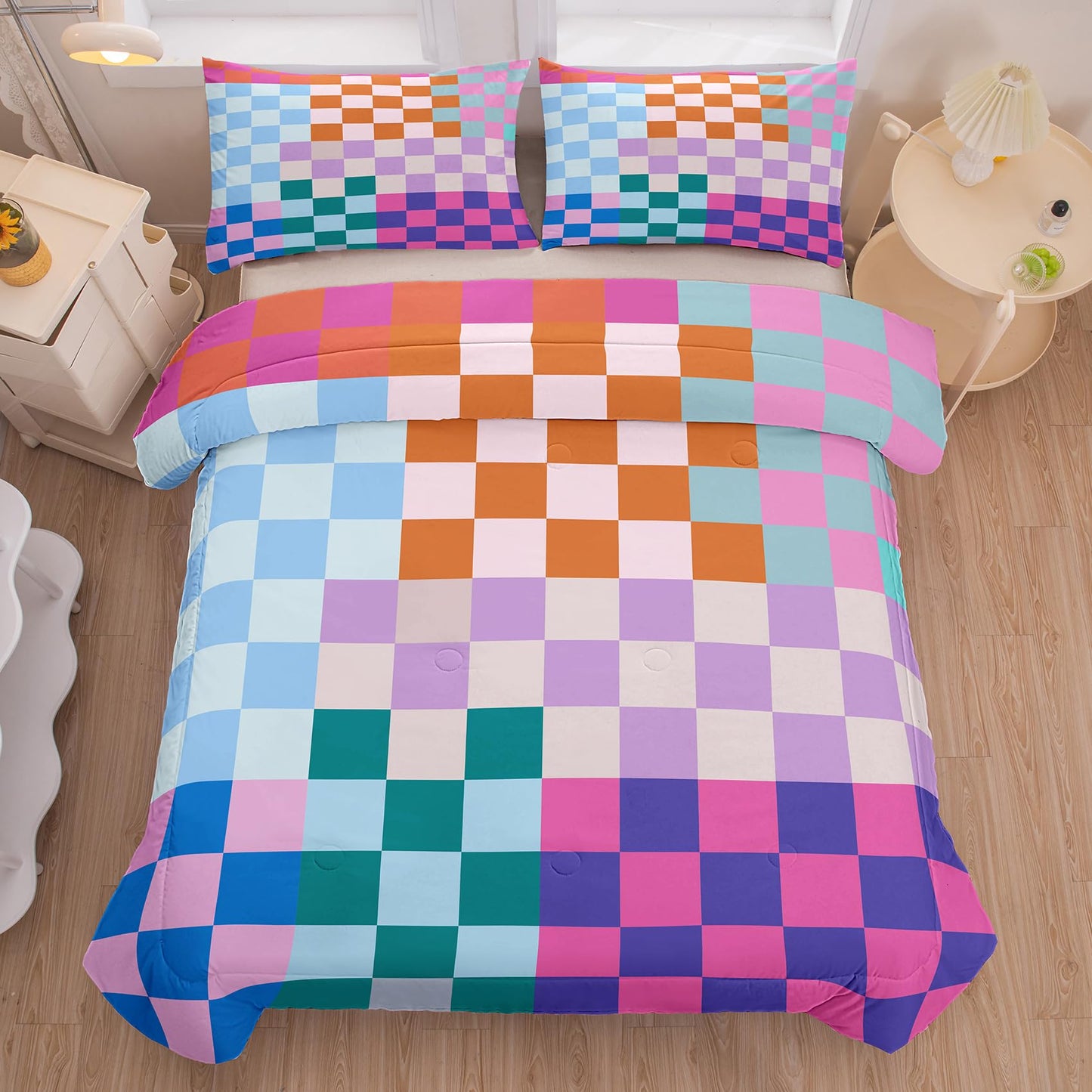 Tailor Shop Plaid Comforter Sets Twin Bedding Set Women Men Checkerboard Grid Bedding Boys Girls Checkered Geometric Room Decor with 1 Pillowcases