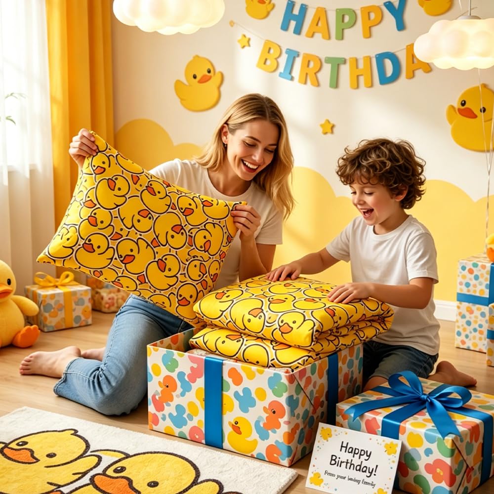 ARIGHTEX Twin Fitted Sheet for Kids Soft Yellow Rubber Duck Bed Sheet with 2 Pillowcases All-Round Deep Pocket 3 Pieces Microfiber Breathable Twin Duck Sheet Set for Boys Girls (Without Flat Sheet)