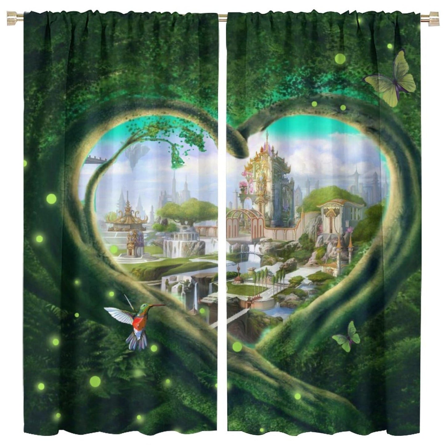 Magic Forest Curtain Fantasy Castle Fairy Tale Wonderland Romantic Valentine's Day Plants Flowers for Children Room Bedroom Curtains Window Drapes 2 Panels 42x45 Inch
