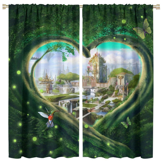 Magic Forest Curtain Fantasy Castle Fairy Tale Wonderland Romantic Valentine's Day Plants Flowers for Children Room Bedroom Curtains Window Drapes 2 Panels 42x45 Inch