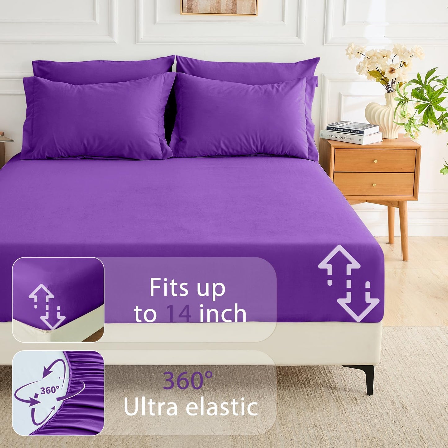 MUXHOMO 7 Pieces King Comforter Set, Soft Bed in a Bag King Size, All Season Bedding Set with Comforter, Flat Sheet, Fitted Sheet, Pillowcases & Shams, Purple