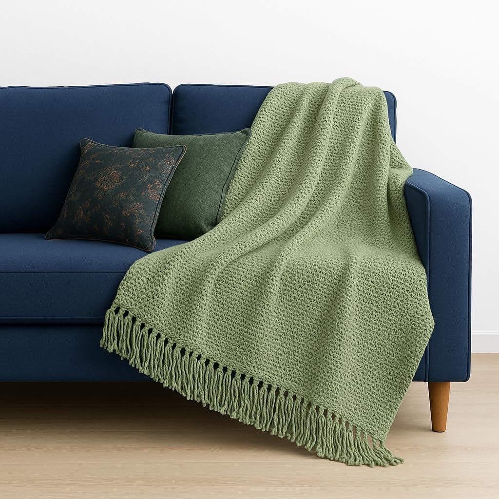 Dot Day Handwoven Cotton Throw Blanket – Chunky Knit, Soft & Breathable – 100% Cotton, 51x63 inches – Cozy Couch, Bed, Baby Nursery, Rustic Farmhouse Decor – Machine Washable (Sage Green)