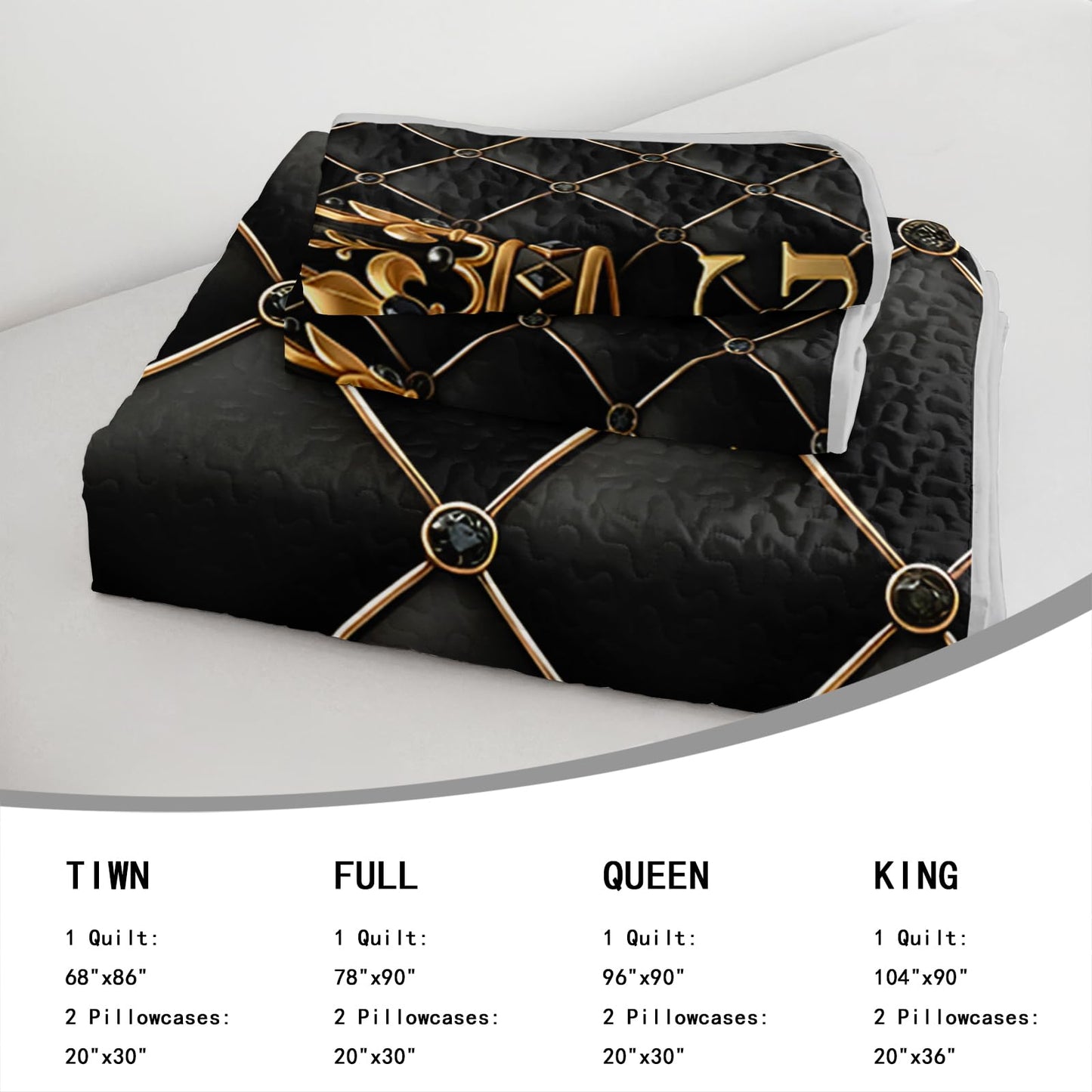 AILONEN Red Black King Quilt Set - Queen Size Golden Crown Couple Bedspread Coverlet with 2 Pillowcases - Luxury Room Decor for Adults & Bedroom