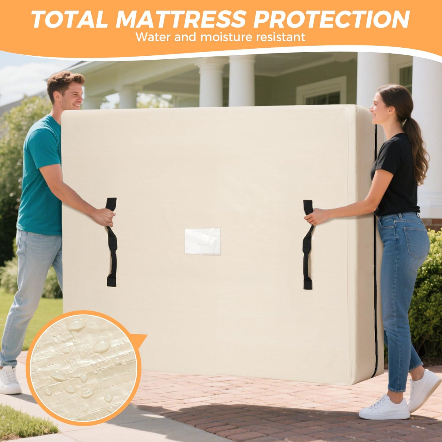 BAGAIL Mattress Bags for Moving, Mattress Covers with Heavy Duty Handles, Reusable Mattress Storage Bag for Moving Supplies(Beige, Queen)