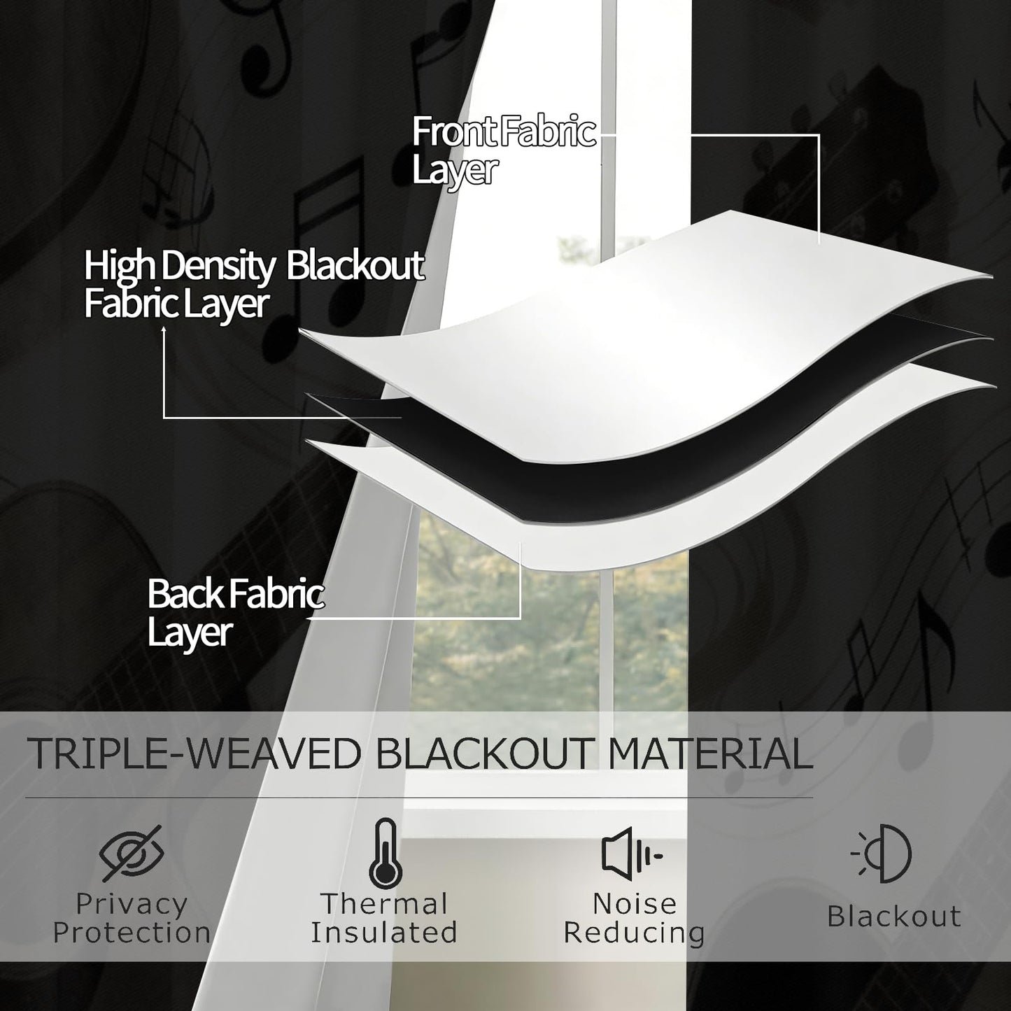 MBVZGUK Vintage Guitar Music Note Curtains 96 Inch Long 2 Panels, Classical Acoustic Electric Guitar Pattern Window Drapes, Thermal Insulated Blackout Curtains for Music Studio