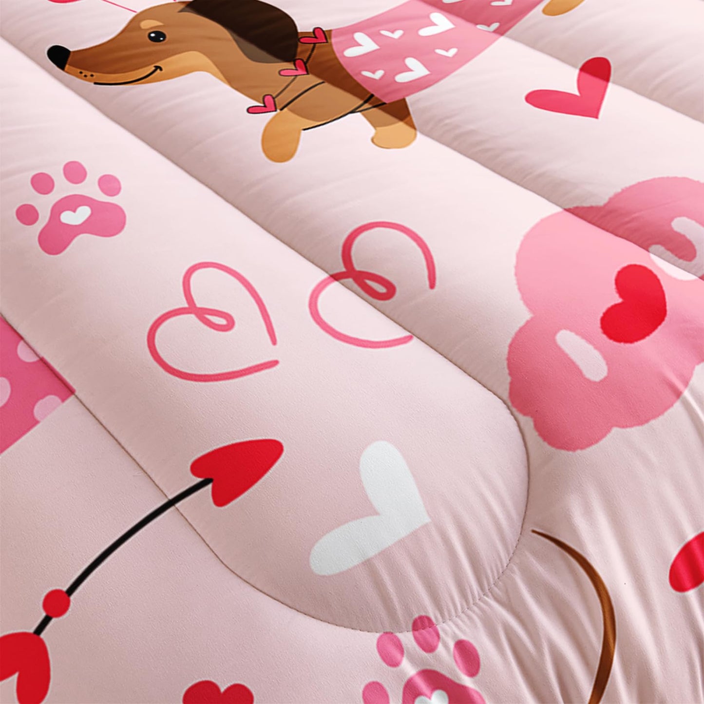 Nttopship Kids Cute Cartoon Dog Comforter Set 3 Piece Dog Bedding Set Twin Size for Kids Cute Pink Dogs Bedding Bed in A Bag Lovely Dog Alternative Room Decor 1 Comforter and 2 Pillowcases