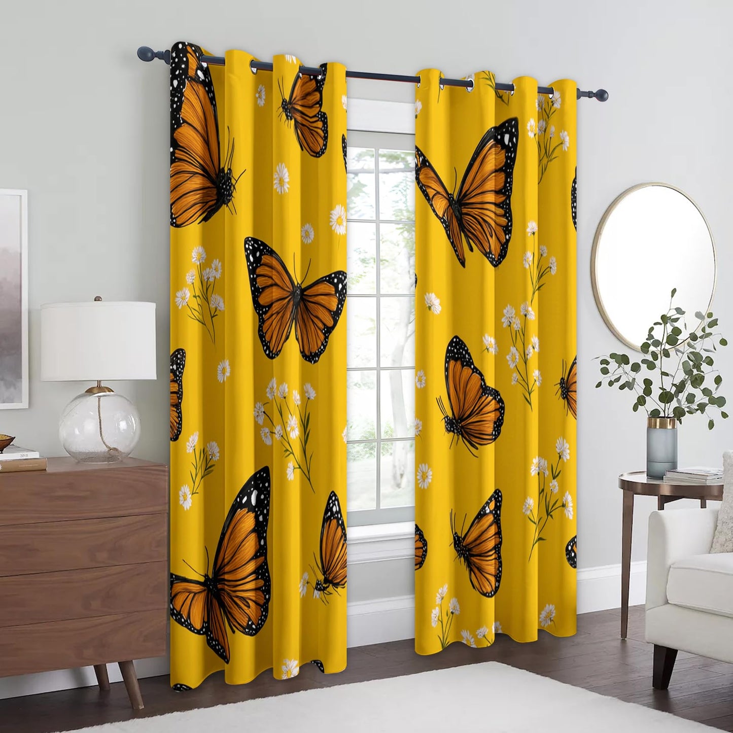 Butterfly Curtains Blackout, 39 Inch - Butterflies Yellow Window Drapes for Home Decor, Kitchen, Bedroom, Butterfly Room Decor, Grommet & Thermal Insulated, 2 Panels AC1122