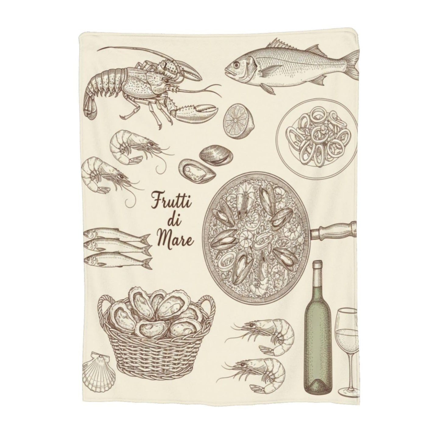 Fleece Throw Blanket for Couch, Seafood Feast Wine Soft Fuzzy Cozy Blankets Warm Lightweight Flannel Throws for Bed, Sofa, Travel, All Seasons 50x40 Inches