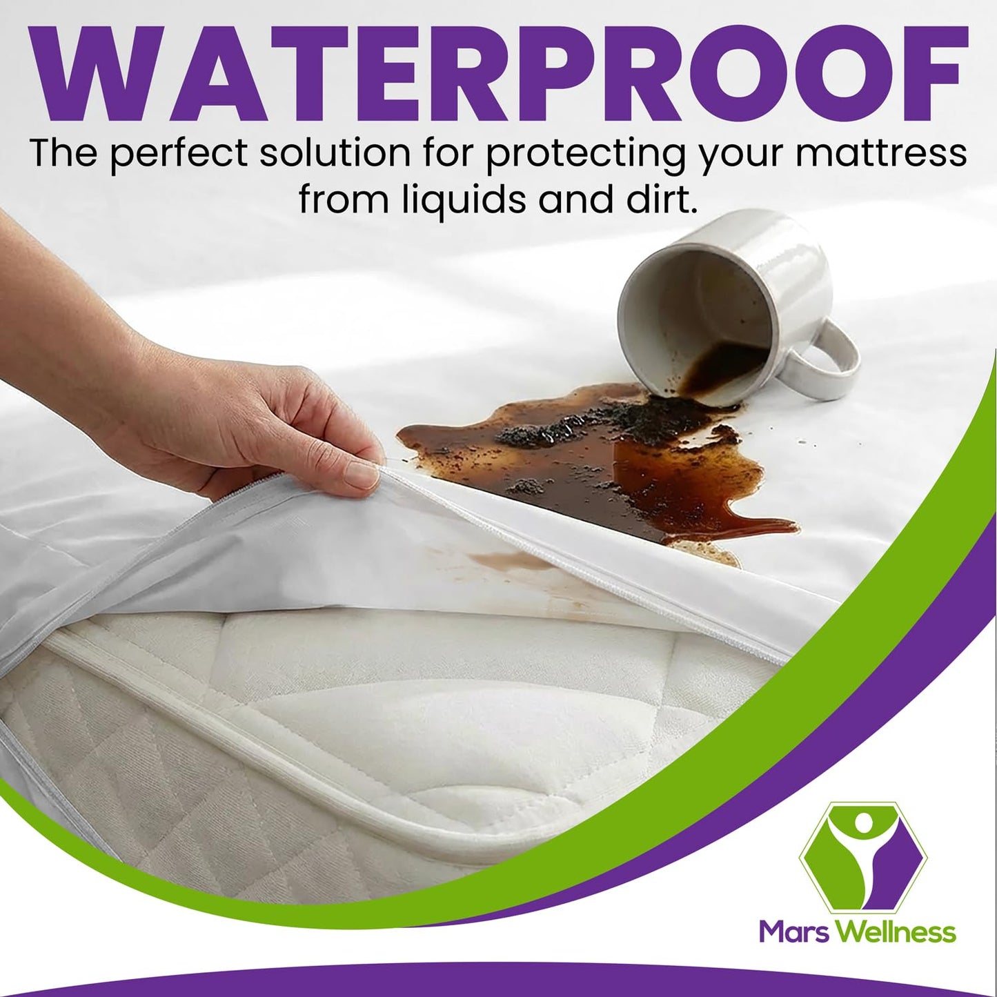 Mars Wellness Waterproof Vinyl Mattress Protector and Cover - Zippered White Mattress Cover Sheet Bed Bugs Mattress Cover - 1 Pack - Queen