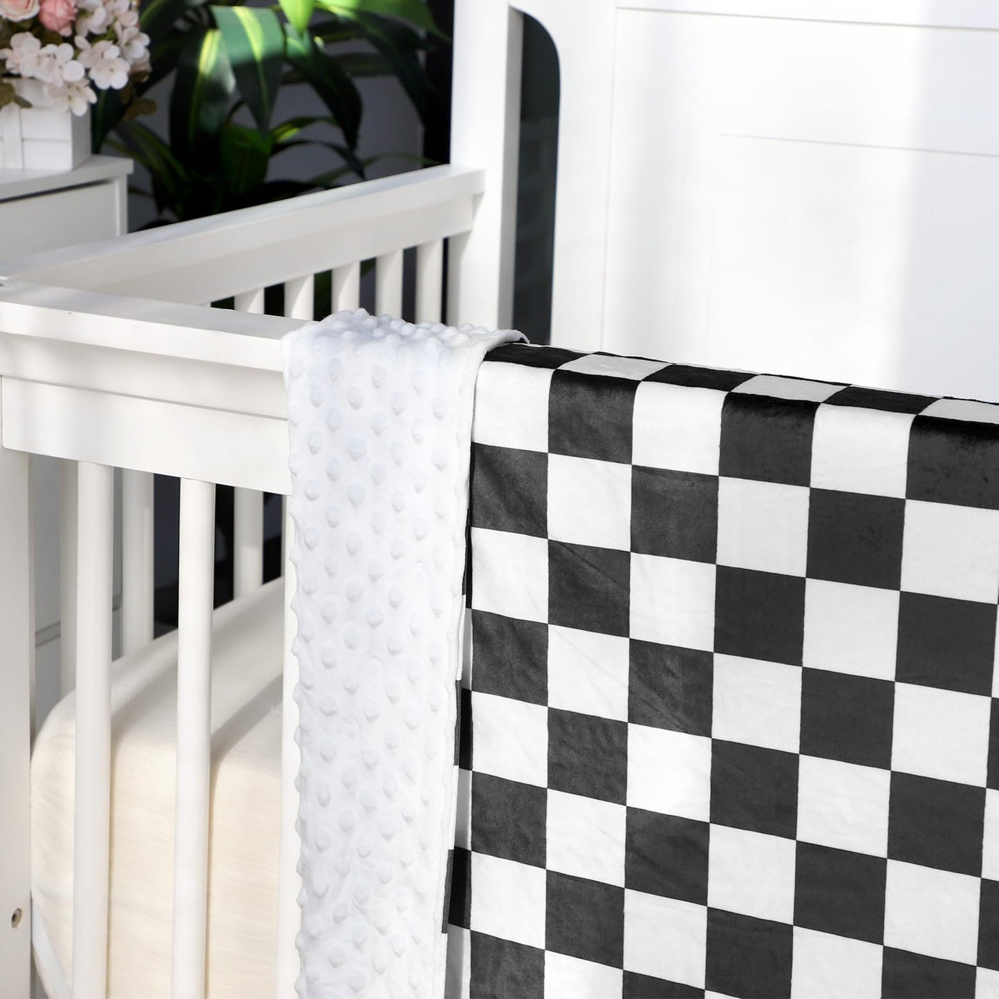 DILIMI Baby Blanket, Soft Warm Newborn Toddler Minky Plush Dot Blanket for Girl and Boy Unisex (40×30 in), Black Checkered