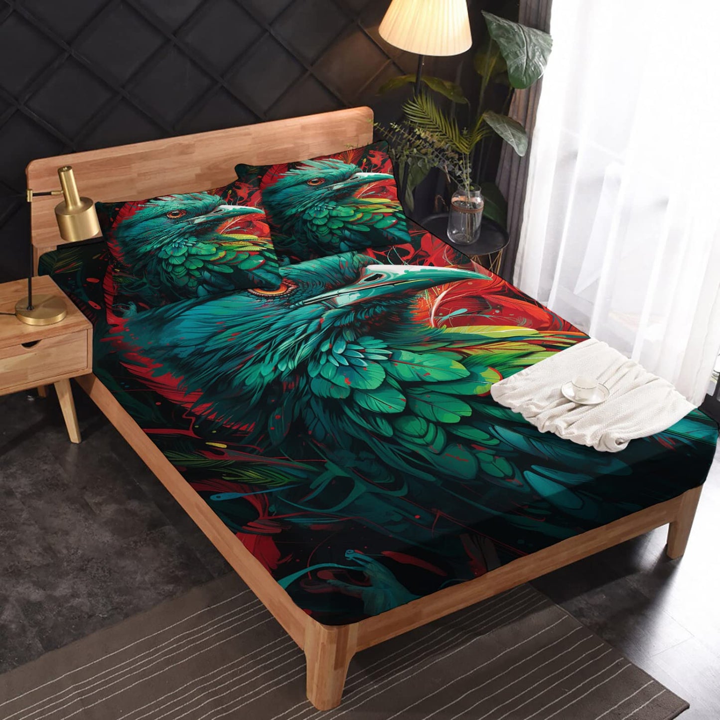 zcwl Queen Sheets Set, Bird Bed Sheets - Microfiber Bedding Sheets & Pillowcases 4 Piece, Animal Colourful Patterned Sheet Set, 16 Inch Deep Pocket Fitted Sheet, Silky Soft Wrinkle Free