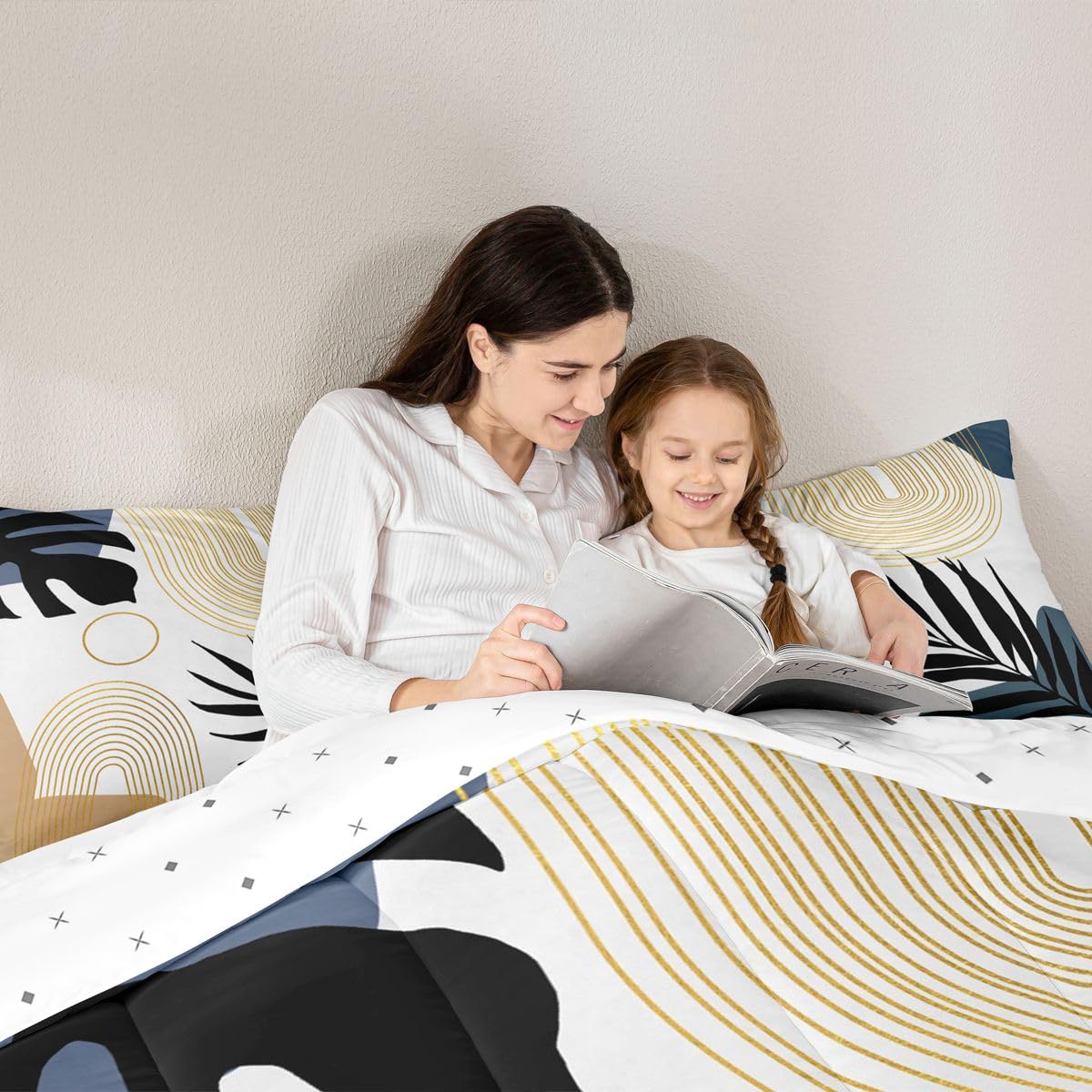 Erosebridal Abstract Tropical Twin Bedding Set, Chic Boho Plant Palm Leaf Comforter Set for Adults, Bohemian Mid Century Simple Minimalist Comforter, Modern Geometric Lines Aesthetic Quilt