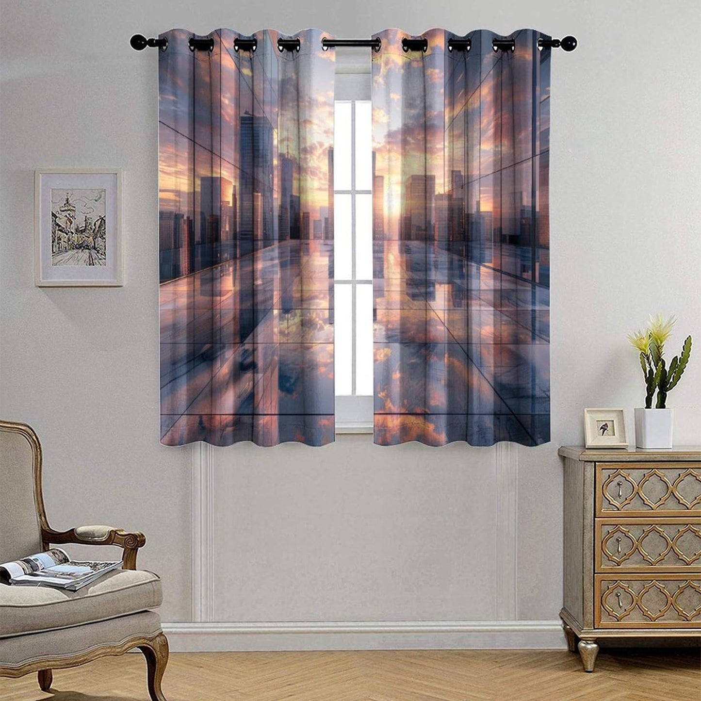 TOWINSFB Fantasy City Architecture Blackout Curtains, Sky Colorful Building Sunset Grommet Thermal Insulated Curtains Window Drapes for Bedroom Living Room, 2 Panels, Each 21W x 63L