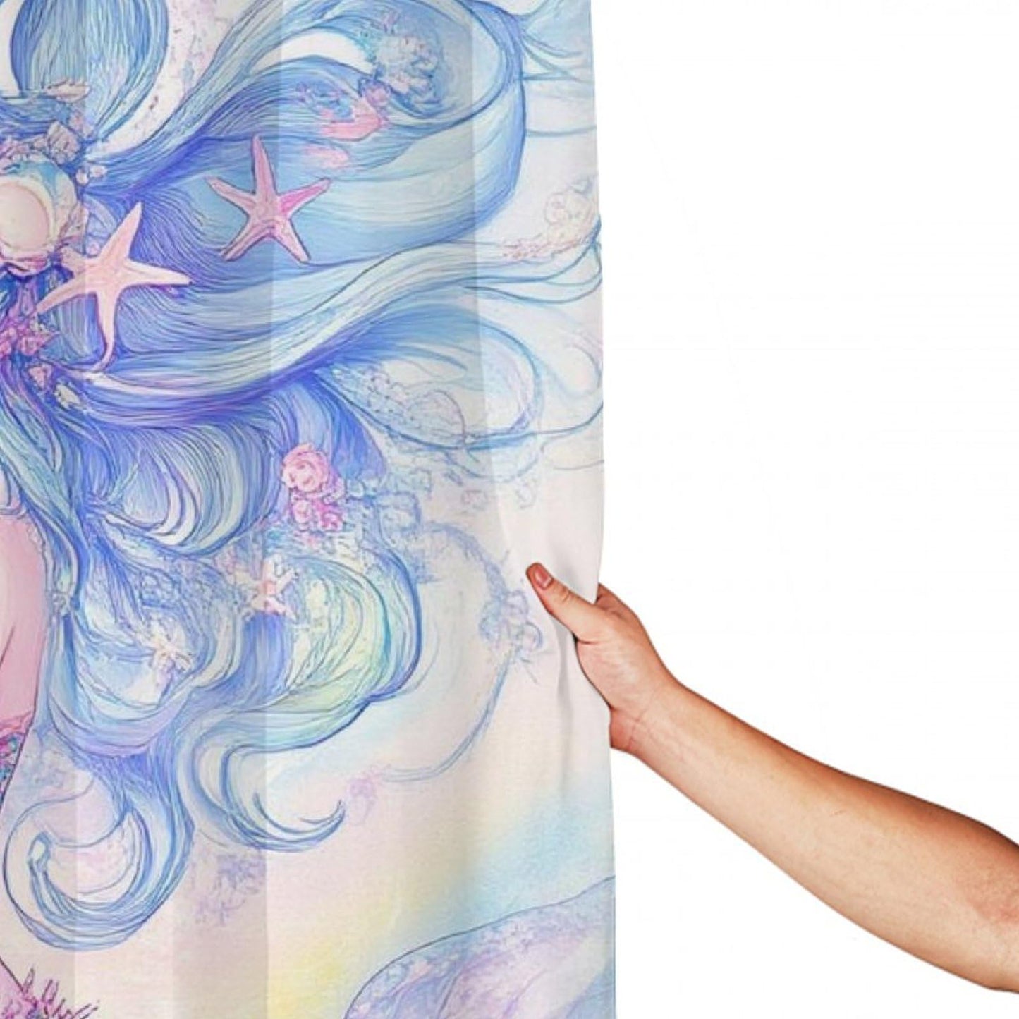 Curtain Bathroom Decoration, Shower Curtain Set with Curtain Hooks Lesbian Mermaid Anime Girl Love LGBT Pride, 72" x 70"