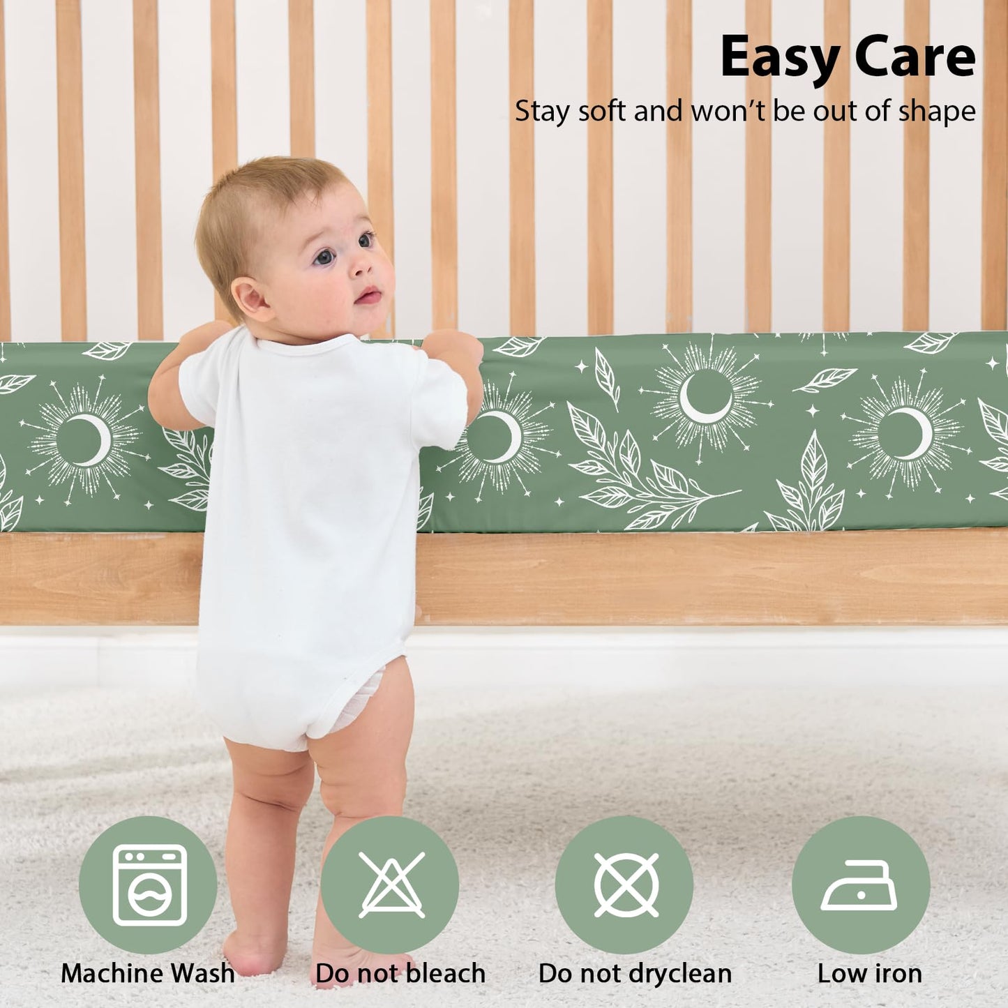 FIEMOL Baby Crib Sheets for Boys and Girls, 3 Pack Fitted Toddler Bed Sheets Neutral for 52”x28” Standard Crib and Toddler Mattresses, Super Soft Microfiber Green Starry Sky
