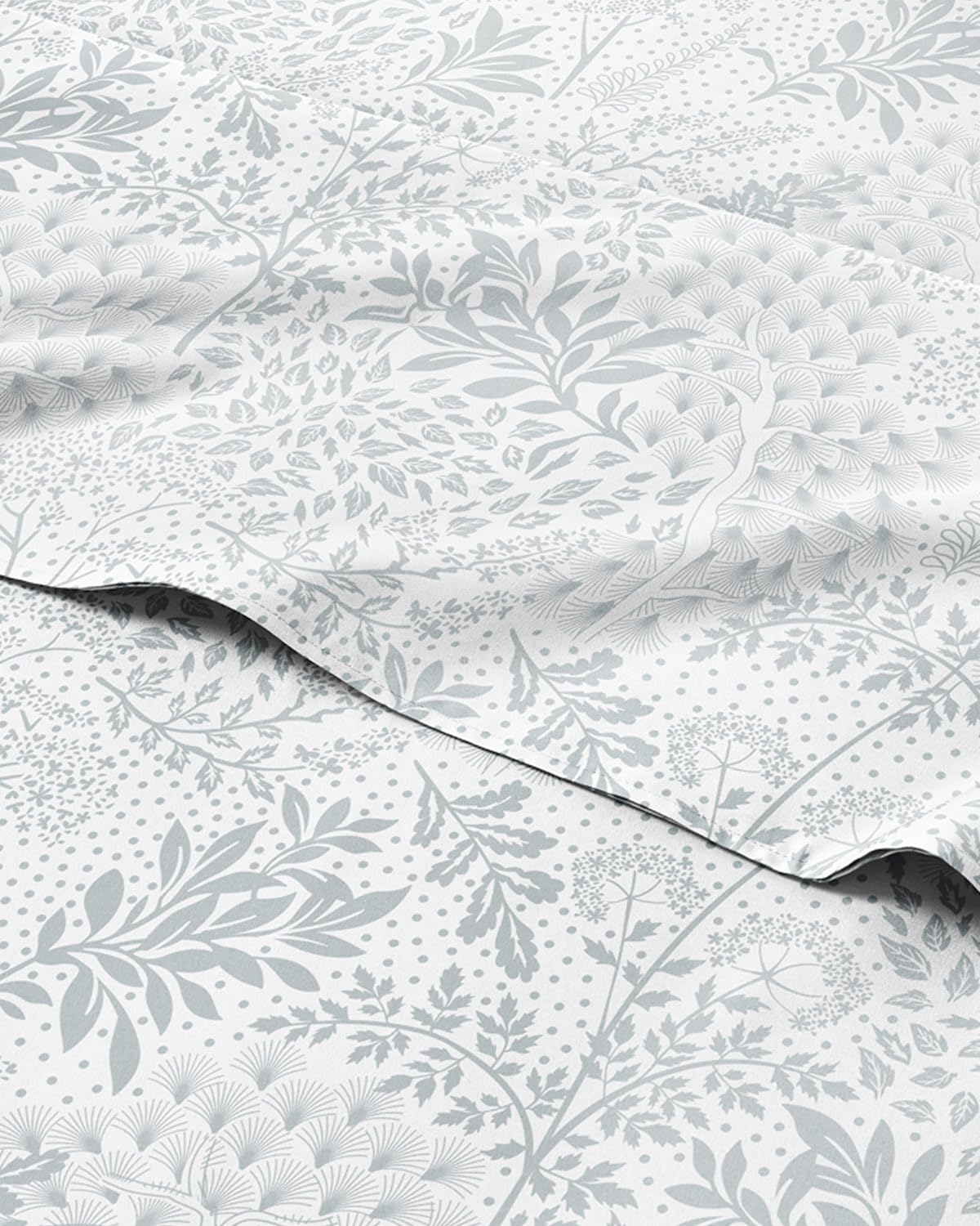 Floral Sheets - Grey Floral Bed Sheet Set - 1 Flat, 1 Fitted & 2 Pillowcases w/ Deep Pockets - Comfy, Wrinkle & Fade Free - Boho Botanical Bedding - Ultra-Soft, Breathable & Cooling - Queen Size