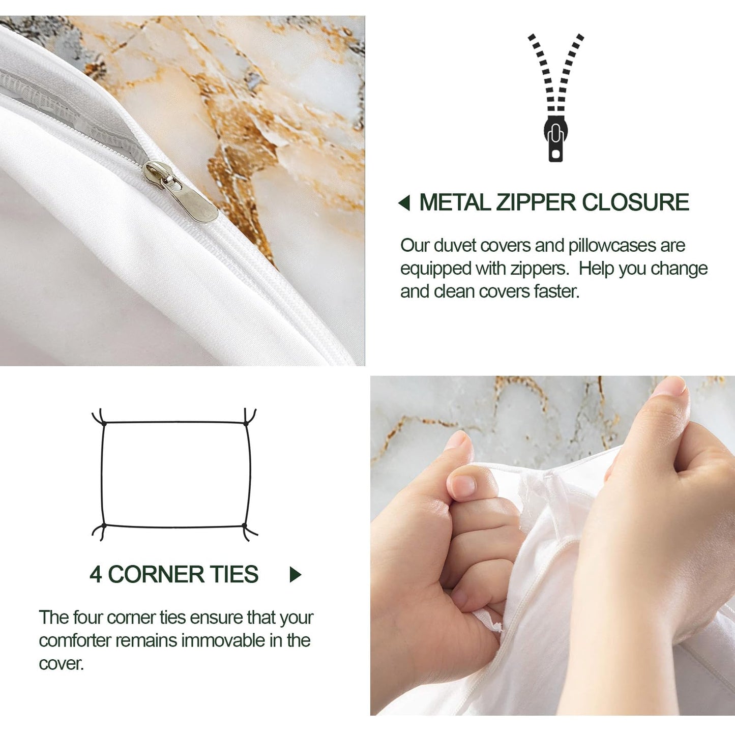 PAISUOQ Marble Duvet Cover King Size, Grey Gold Texture Bedding Set, 3 Piece, Soft Microfiber Patterned Comforter Cover with Zipper Ties & 2 Pillowcase, Nordic Marble Bedroom Decor & Gifts