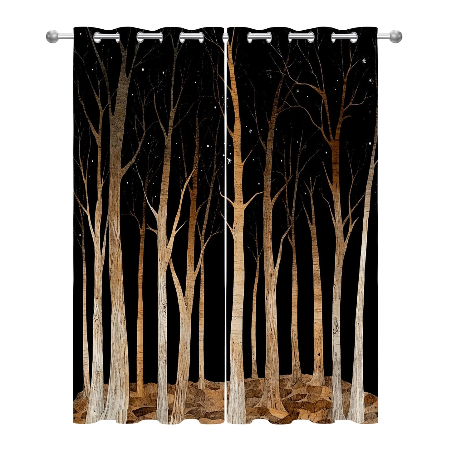 Solvivae Tree Curtains 63 Inch Length, Forest Blackout Curtains for Bedroom Living Room, Room Darkening Thermal Insulated Grommet Drapes, Patterned Window Treatments