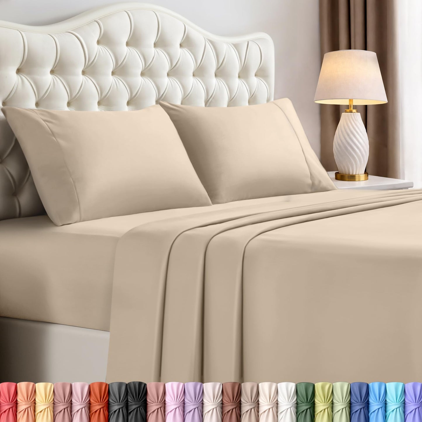 Utopia Bedding Queen Size Sheet Set – 4 Piece Bed Sheets, Soft and Breathable Microfiber, Includes 1 Fitted Sheet, 1 Flat Sheet and 2 Pillowcases – Oeko Tex (Sand)