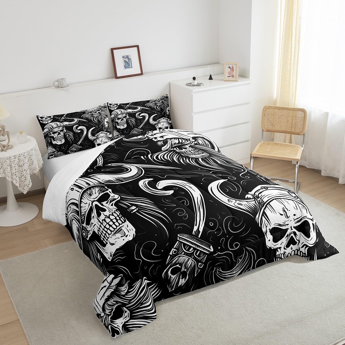 Feelyou Ancient Viking Comforter Set Queen Size Soft Bedding Set with Pillow Case Retro Nautical Ocean Bathroom Comforter Set Queen Size Soft Lightweight Breathable Comforter for All Season