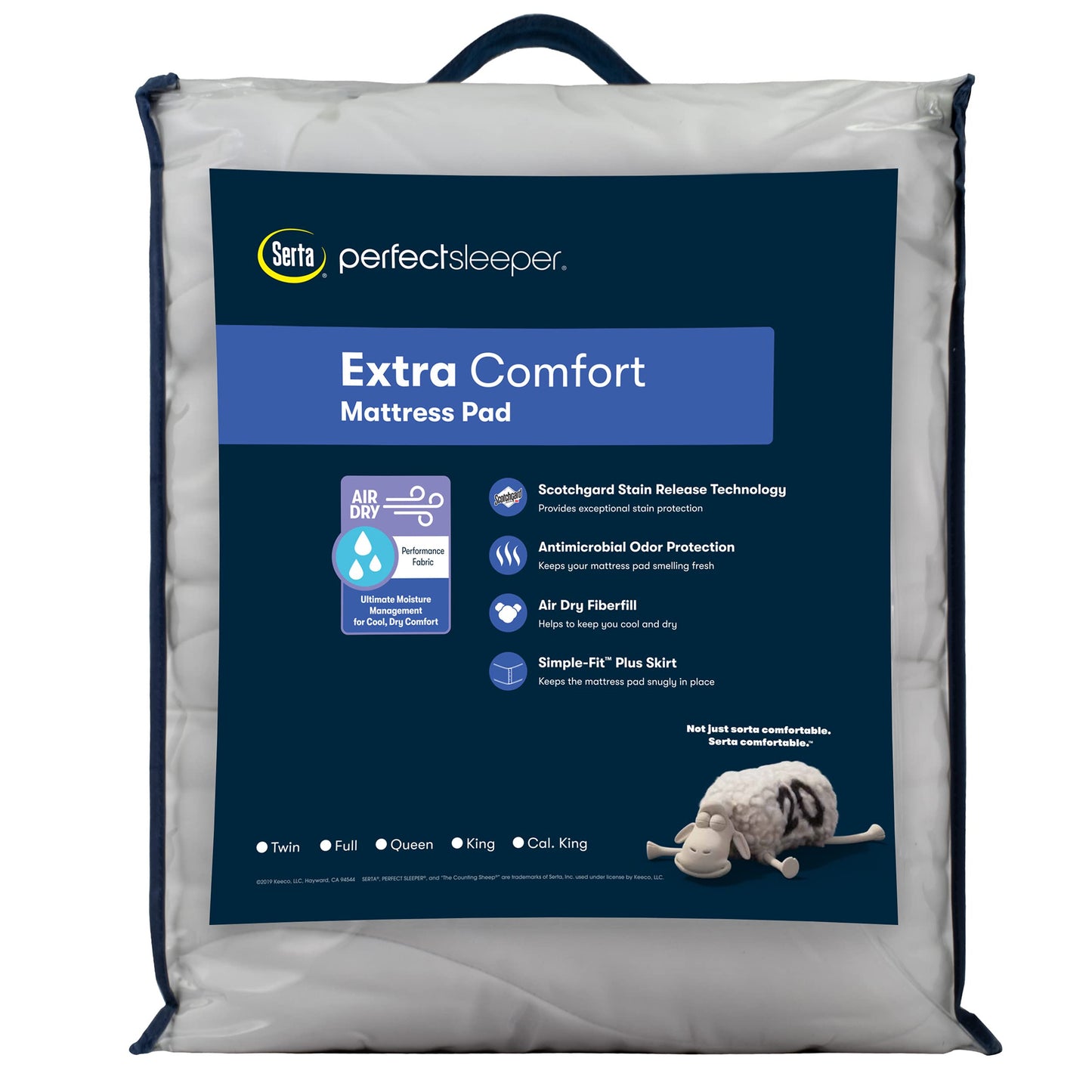 Serta Air Dry Extra Comfort Performance Fabric Quilted Mattress Pad, Cooling and Breathable Mattress Cover, Moisture Wicking Protection with 15" Deep Pocket, Full, White