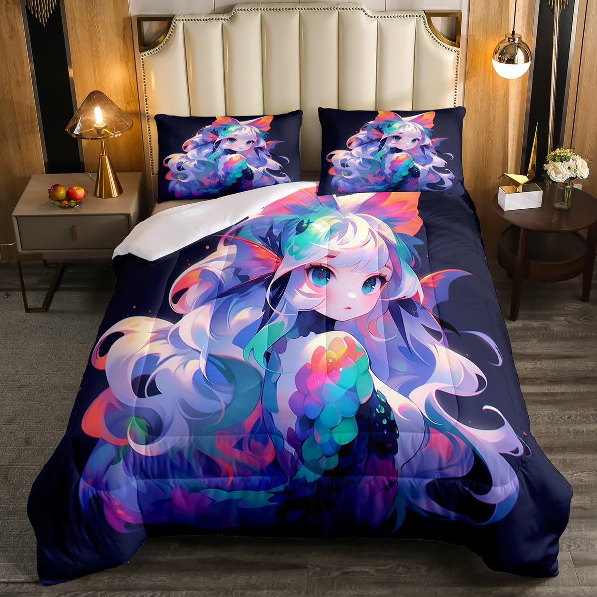 Erosebridal Girls Bedding Anime Gifts Comforter Set 3D Printing Bedding Comforter Sets, Cartoon Printed Comforter for Kids Kawaii Japanese Girl Duvet Insert with 1 Pillow Case (Twin)