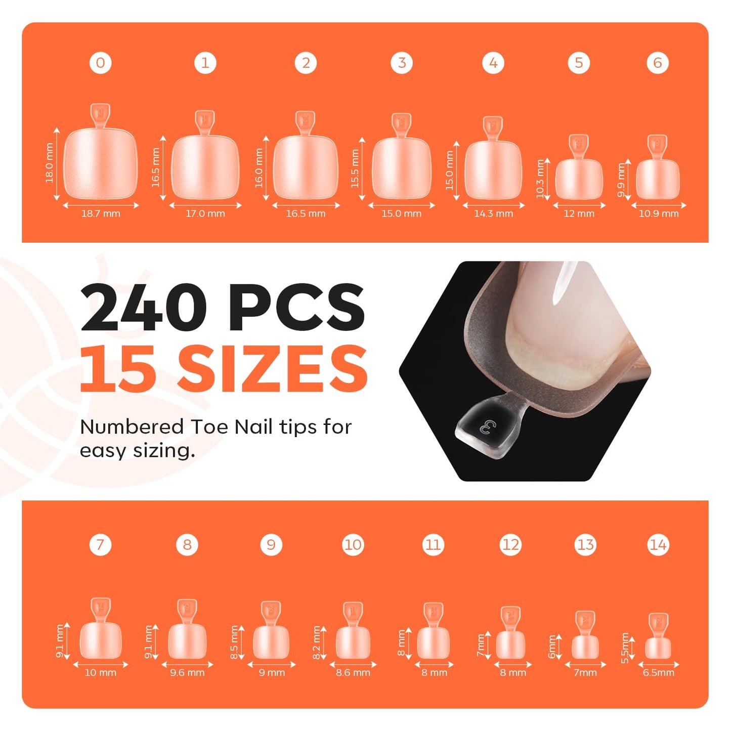 Modelones Toe Nail Tips Short Square Soft Gel Tips Squoval Fake Press Ons Toe Nails Matte Full Cover Pre-shape Extension Home DIY Salon 240Pcs 15Sizes
