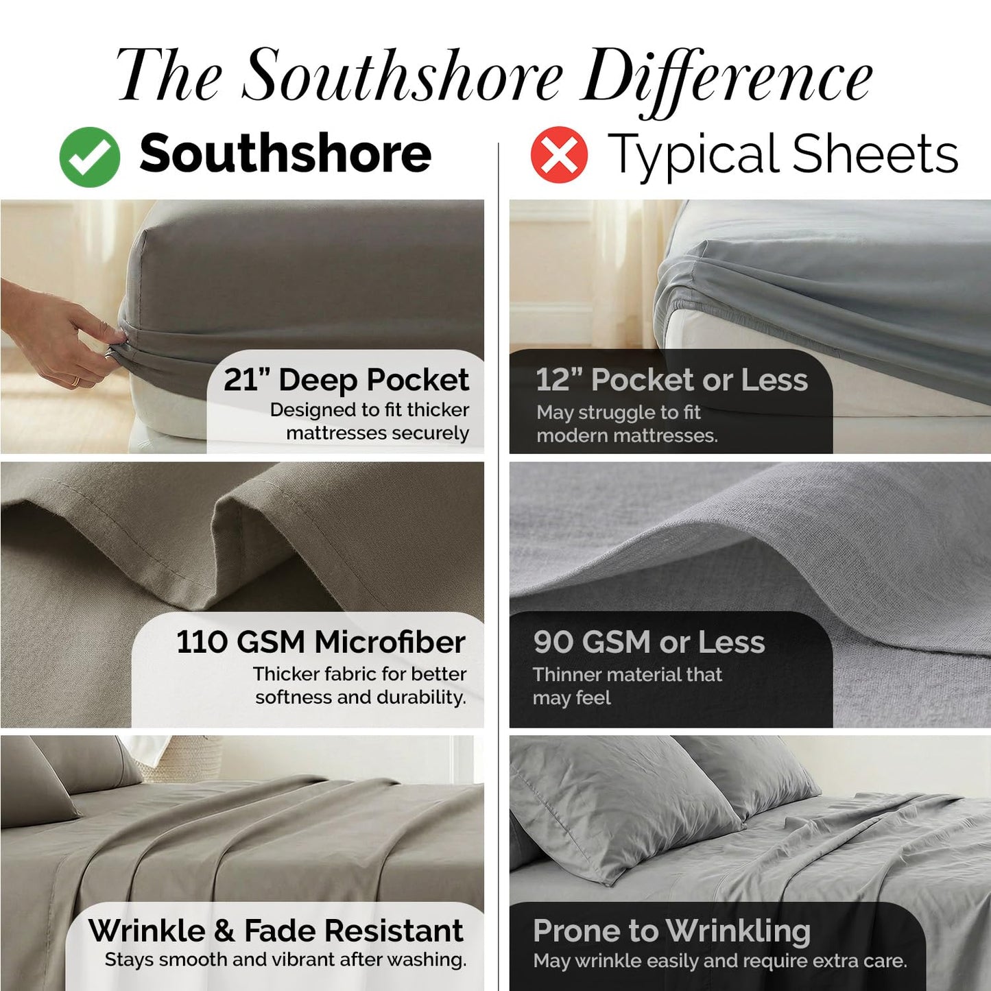 Southshore Fine Living, Inc. Queen Bed Sheets deep Pocket Set with 21" Deep Queen Fitted Sheet, Pillow Cases Standard Set of 2 | Hotel Luxury Quality | Easy Care Microfiber Sheets | Dark Taupe