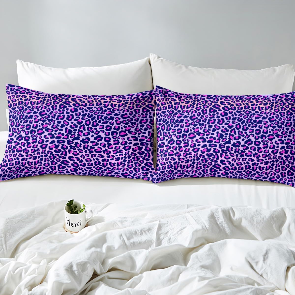 Feelyou Leopard Print Fitted Sheet Purple Cheetah Print Bedding Set Wild Animal Theme Bed Sheet Set for Girls Children Teens Bedroom Decor Stripe Bed Cover Twin Size with 1 Pillow Case