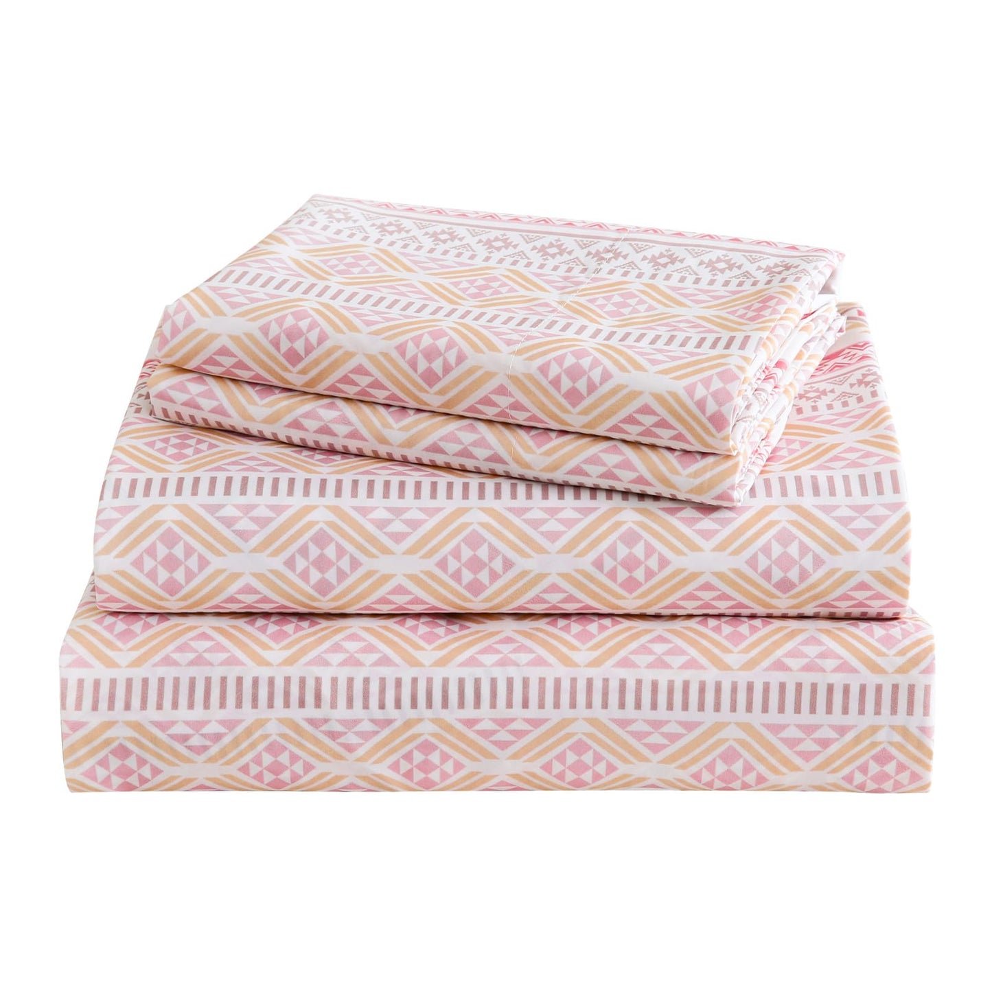 CozySmile Boho Sheet 4 Pieces Queen Sheet Set Bohemian, Boho Sheets Soft Microfiber Deep Pocket, Western Sheets Geometric(Queen, Pastel Pink Geometric)