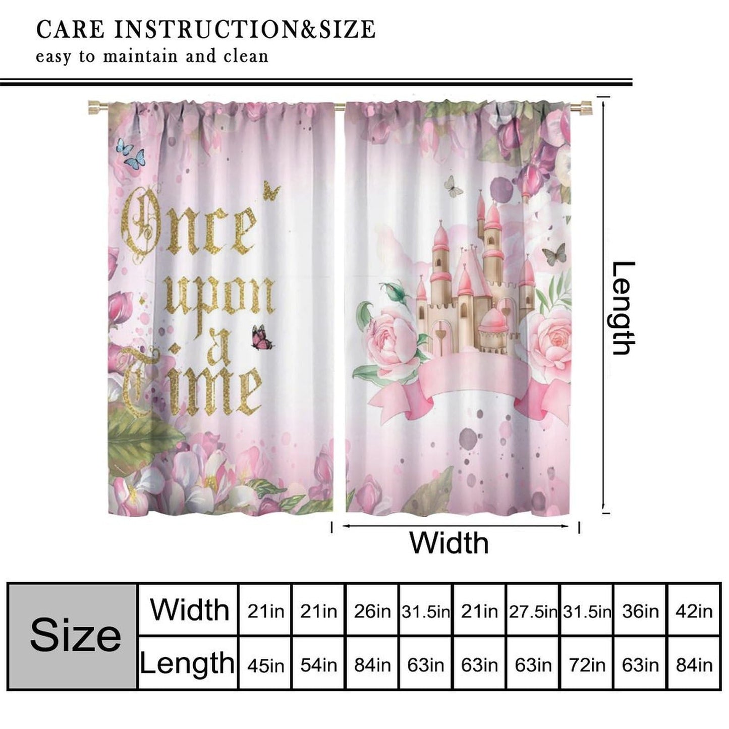 Pink Princess Castle Curtains For Girls Magic Fairy Tale World One Romantic Floral Castle Pattern Rod Pocket Window Treatments for Kids Bedroom Living Dining Room 2 Panels Set 41x 45 in （No Blackout）