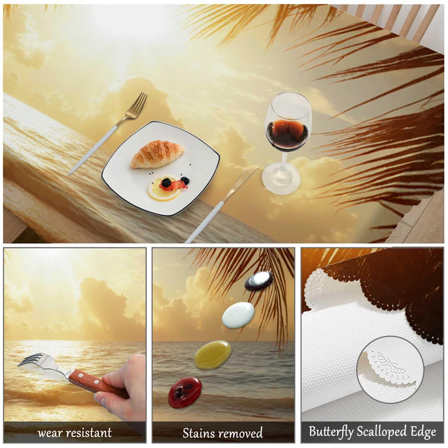 Swono Beach Palm Tree Table Cover Sunset Ocean Sea Waves Coast Palm Leaf 50x72 Inch Table Cloth for Rectangle Tables Buffet Parties Coffee BBQ and Dinning Tablecloth