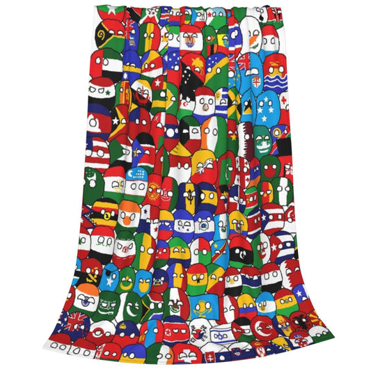 Countryball Polandball World Map Throw Blanket Flannel Fleece Fuzzy Blanket 40"X50" Soft Cozy Lightweight Blanket for Home Decor Bed Sofa Office Bedroom Living Room Travel
