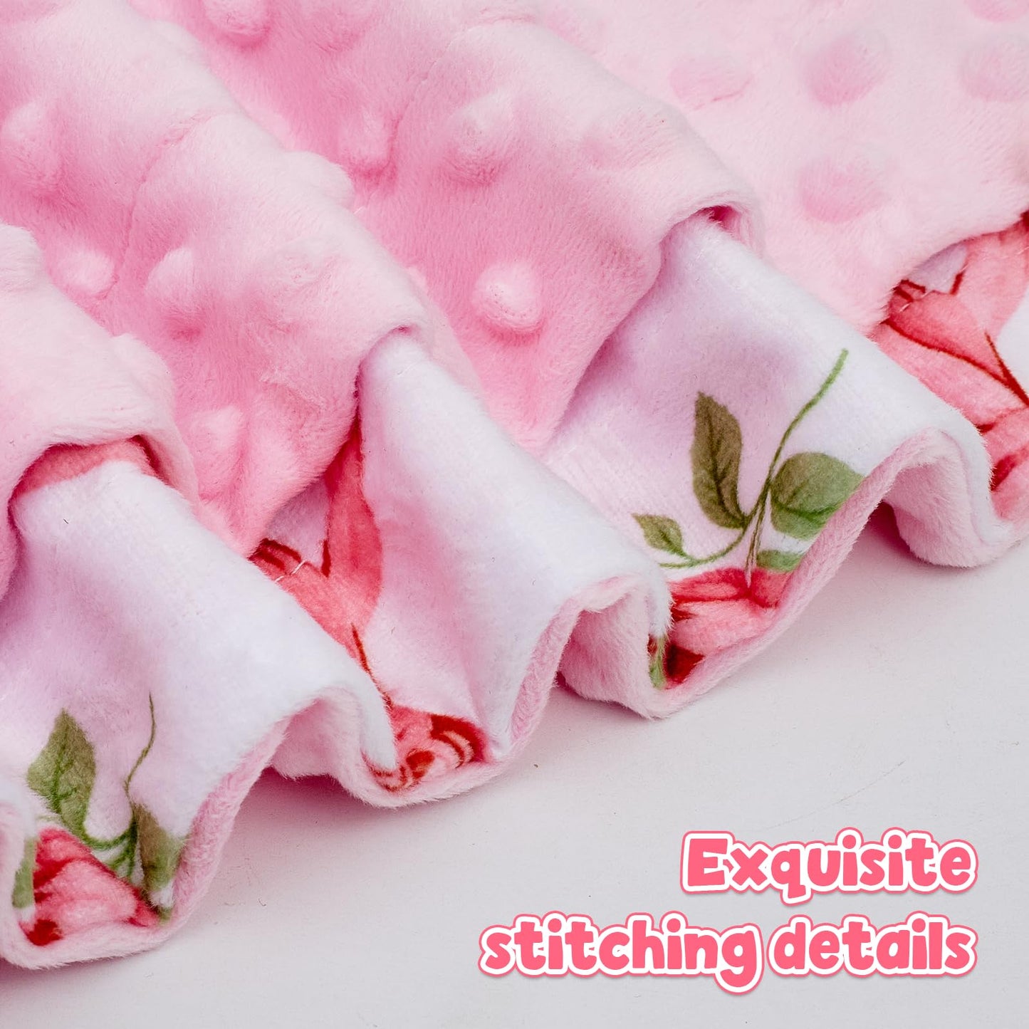 Baby Blanket for Boys Girls Super Soft Double Layer Minky with Dotted Backing Cute Cow Crib Receiving Blanket Bed Throws for Newborns Nursery Stroller Toddler 30 x 40 Inch (Pink Bow Rose)