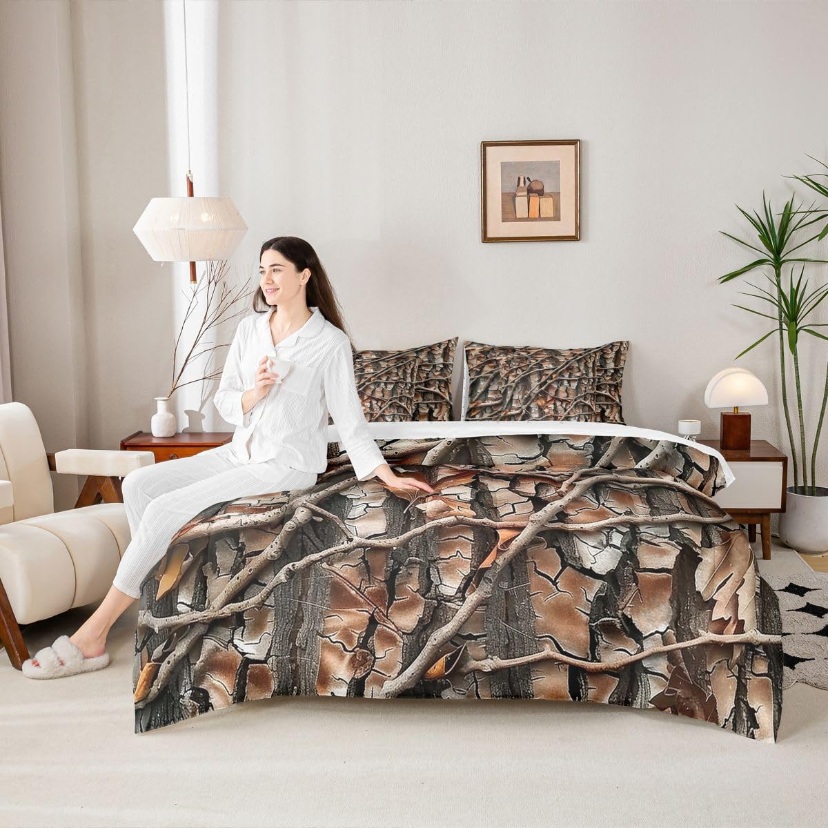 Feelyou Tree Branches Queen Comforter Set with Sheets for Kids Boys Girls Tree Leaf 7 Pieces Bedding Set Botanical Bed in a Bag Nature Theme Room Decor Soft Microfiber