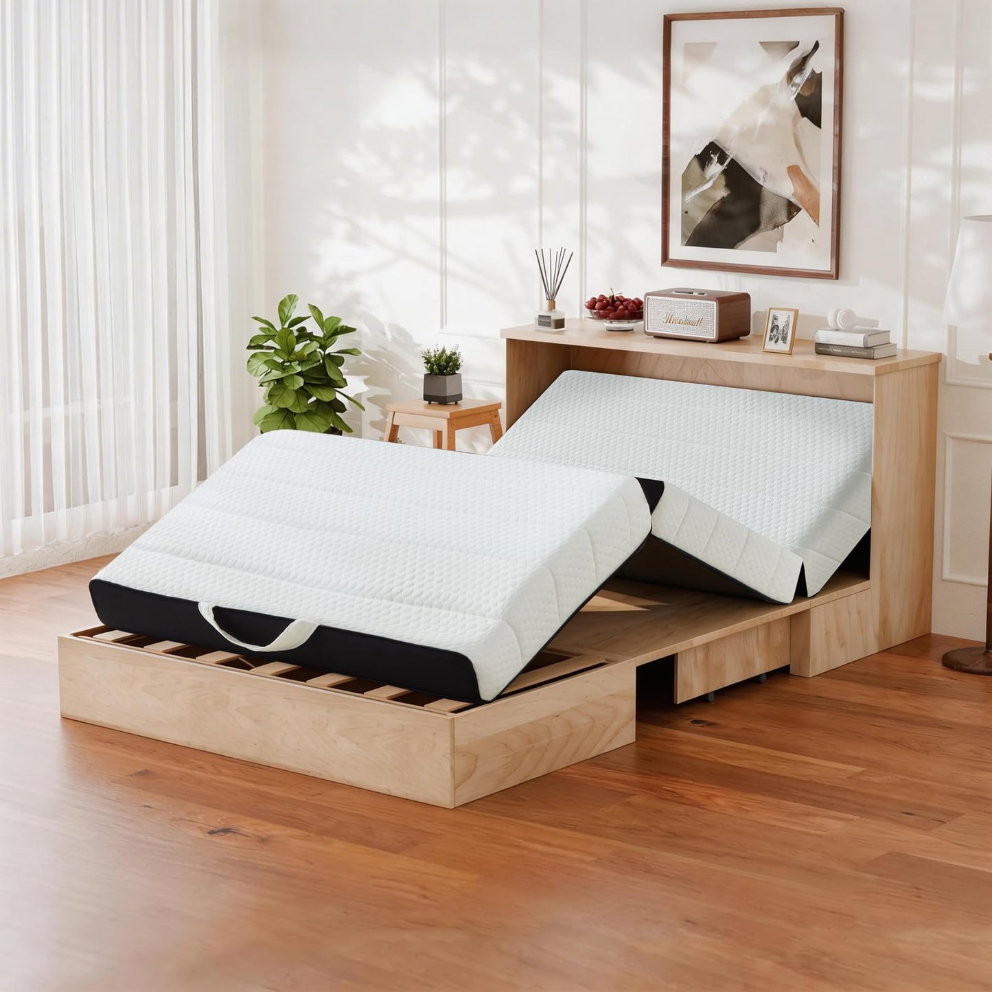 ROXGOX Foldable Mattress, Queen Tri-Fold Memory Foam Mattress Topper with Washable Cover, Handle & Non-Slip Bottom, 6 Inch Portable Folding Bed for Guest, Yoga, Living Room, Camping - 78"x58"x6"