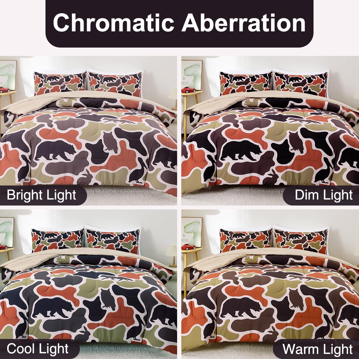 Holawakaka Men Boys Deer Camouflage Comforter Set with Sheets,Queen Size Hunting Elk Camo Bedding Sets for Kids Teens Bed-in-a-Bag 5 Pieces for Dorm Bedroom Cabin Lodge