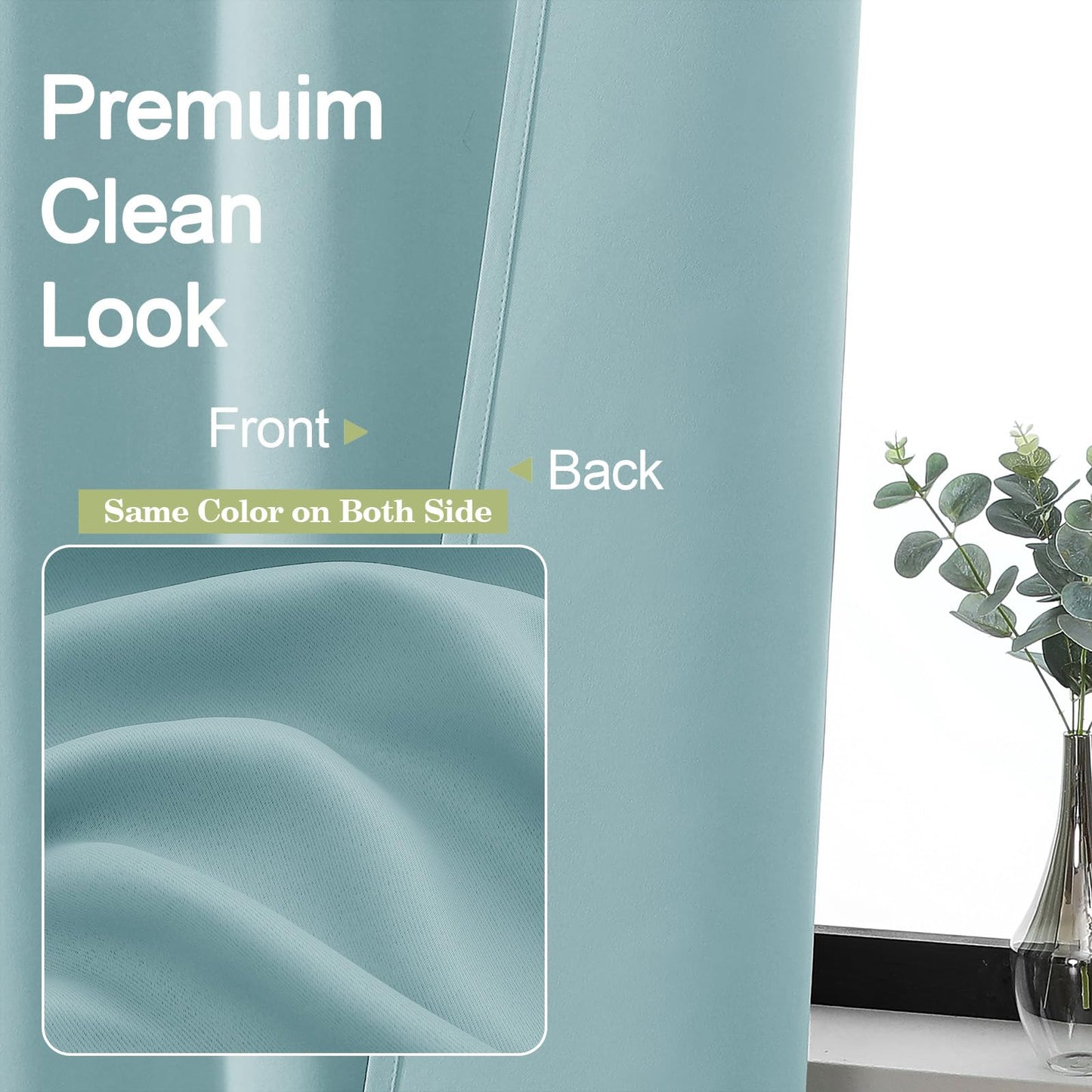 OWENIE Sally Aqua Short Blackout Curtains for Bedroom Living Room 45 Inch Length 2 Panels Set, Solid Energy Saving Insulated Bathroom Window Treatment Curtains Blackout Drapes, 2 Pcs W40 x L45
