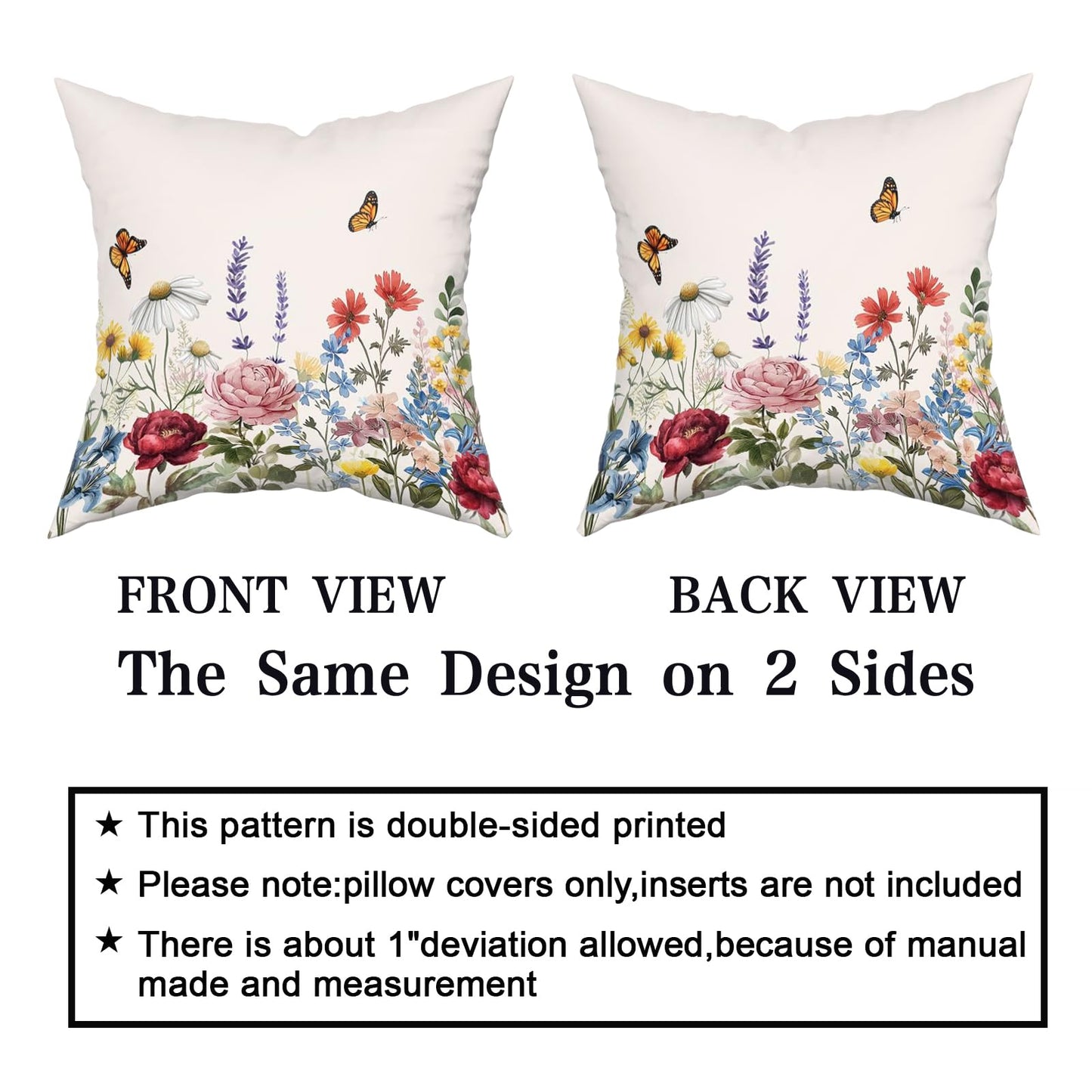 Giwawa Spring Pillow Covers 18x18 Inch Set of 2 Summer Wild Flower Throw Pillow Case Seasonal Floral Decorative Square Farmhouse Cushion Covers for Home Sofa Bed Couch