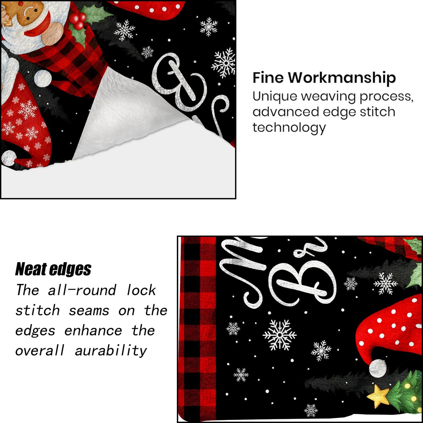 ainori Gnome Christmas Decorative Throw Blanket, Merry Bright Red Black Plaid Gingerbread Print Decoration, Flannel Winter Blankets for Couch Sofa, Holiday Home Decor, Xmas Festival Gifts 50x60 Inch