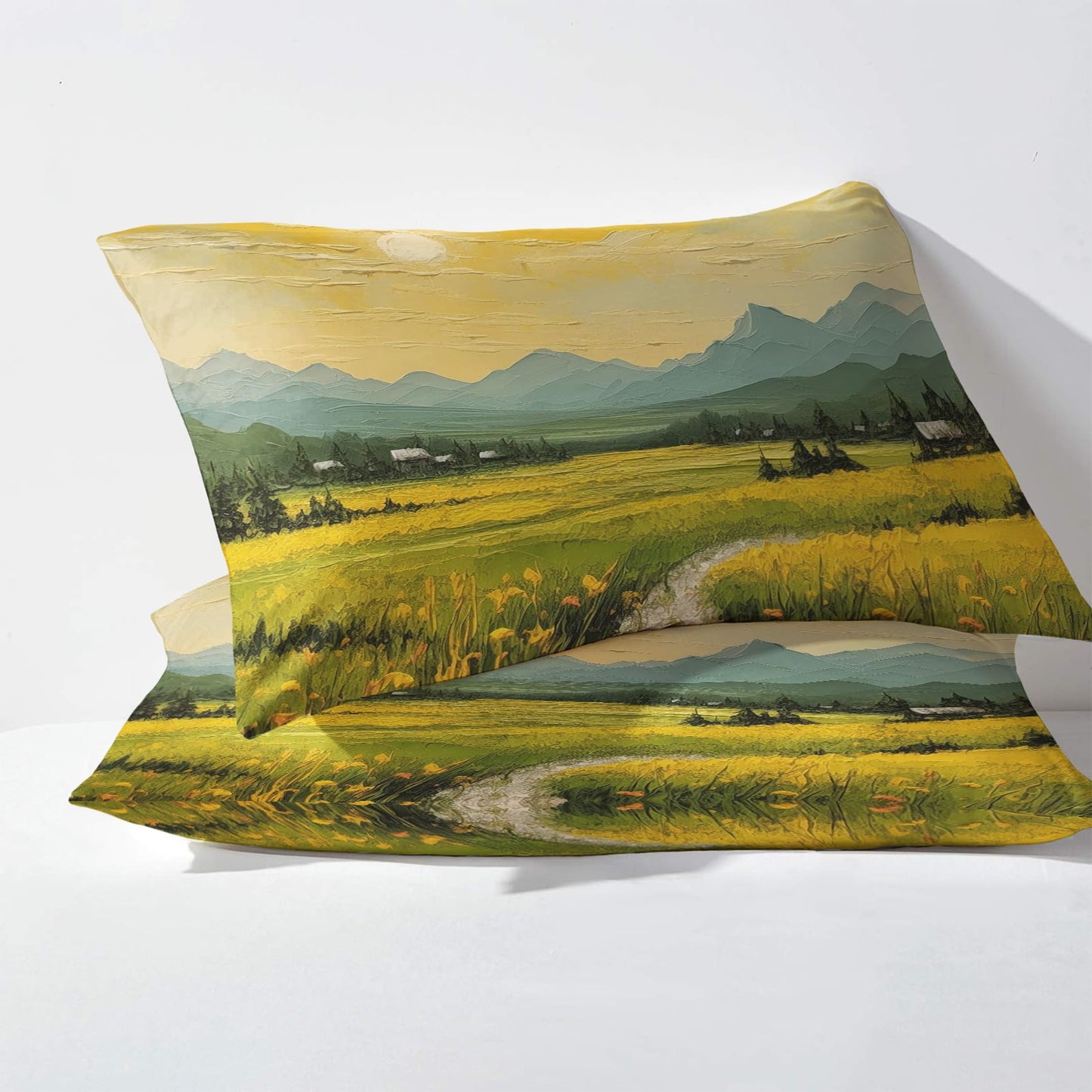 Landscape Sheets Full Size, Yellow Flower Bed Sheets, Patterned Bedding Sheets & Pillowcases 4 Piece Set - Soft Microfiber Deep Pocket Fitted Sheet & Flat Sheet & 2 Pillow Cases J6-&-263