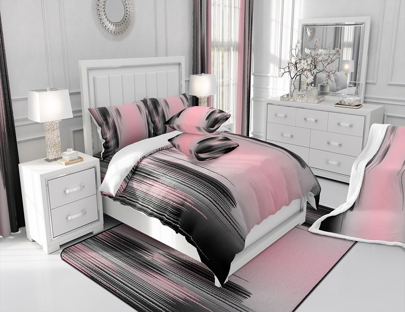jejeloiu Pink and Black Curtains for Bedroom Living Room (2 Panels, 38 x 45 Inch) Modern Art Blackout Curtains for Kids Adults Messy Rust Darkening Drapes Gradient Stryle Window Treatments