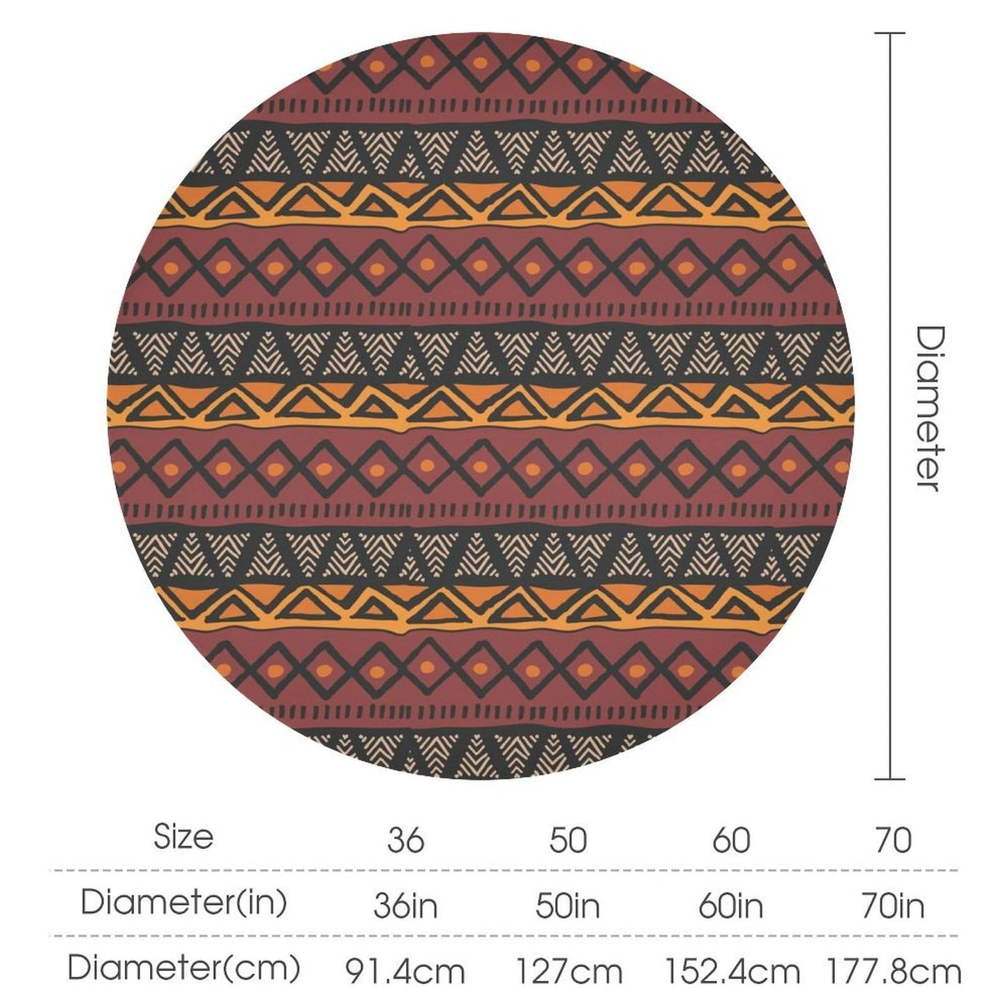 Yearn Jear African Round Tablecloth Traditional Stripe African Folk Pattern Abstract Print Ethnic Table Cover Washable Polyester for Kitchen Dinning Holiday Party Home Decoration 36inch
