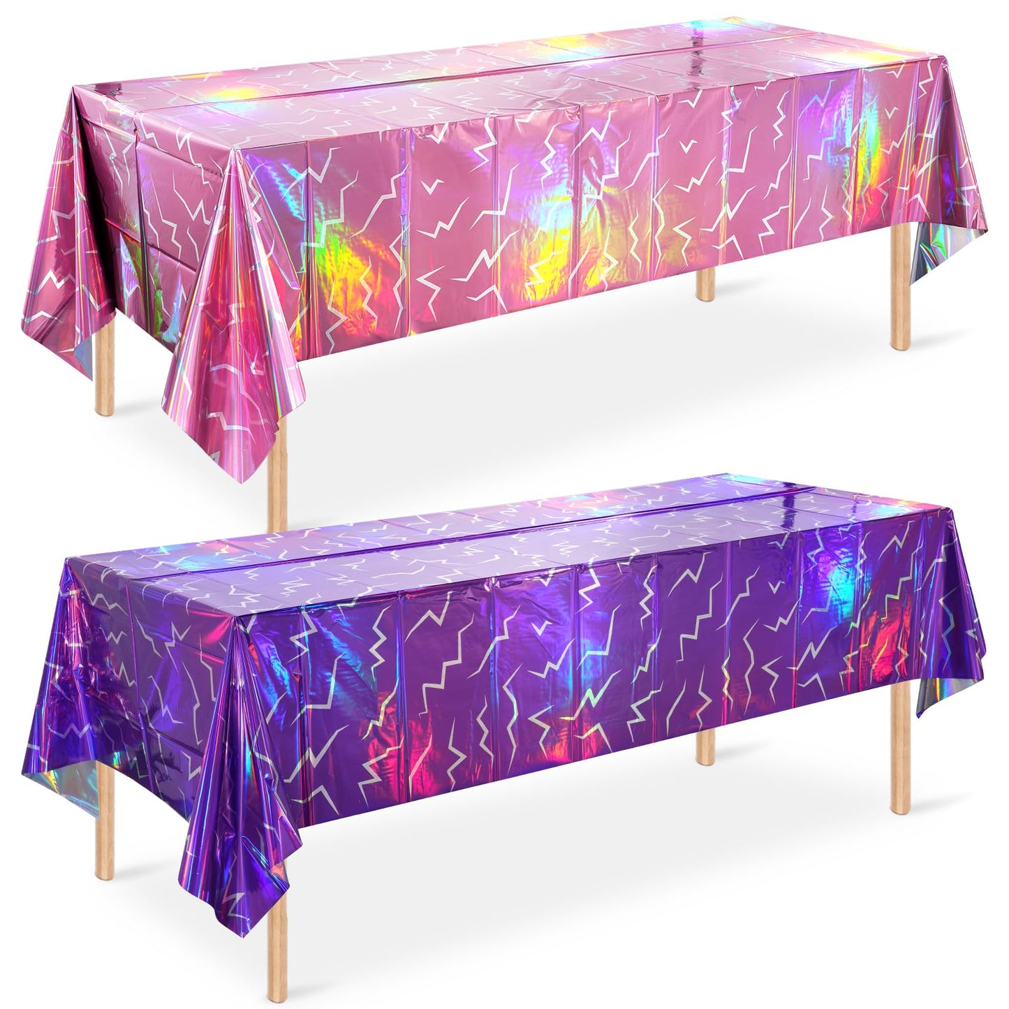 2 Pack Iridescent Pink and Purple Kpop Plastic Tablecloth 54x108 Inch, Holographic Laser Disposable Table Cover, Rectangle Pink and Purple Table Cloth for Kpop Halloween Birthday Party Decorations